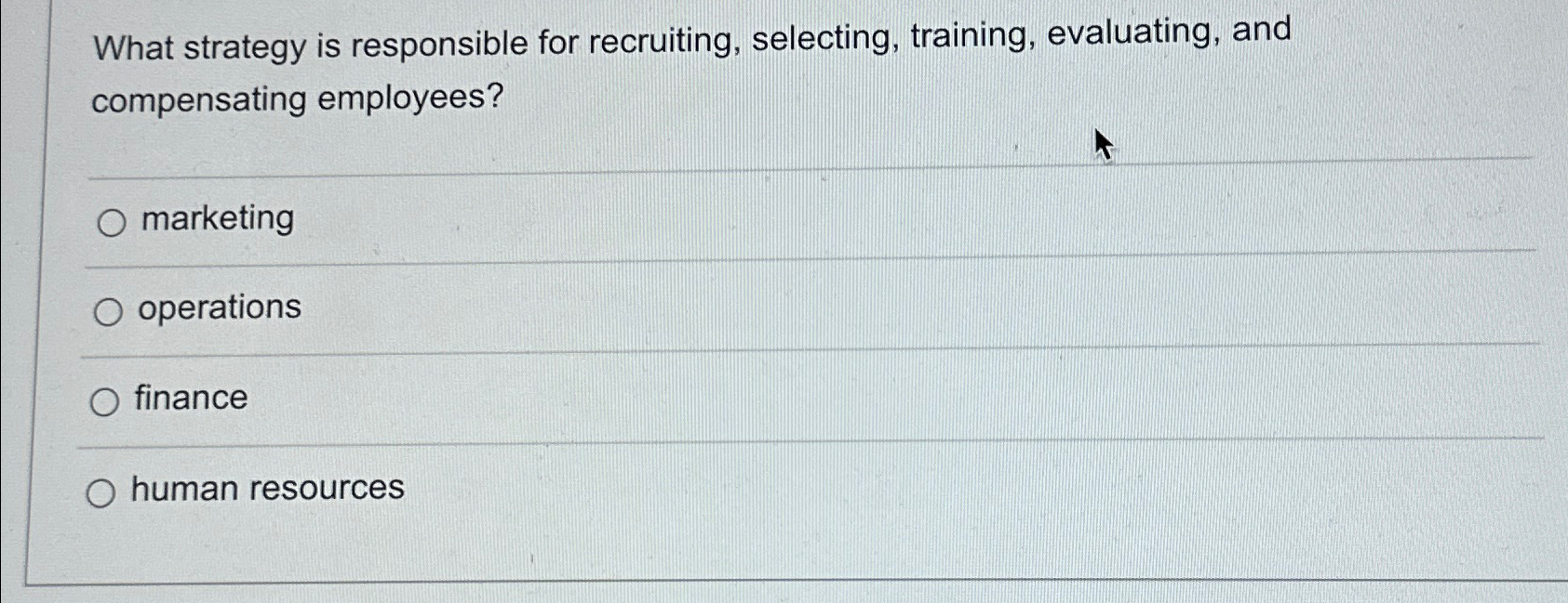  What strategy is responsible for recruiting, selecting, training, evaluating, and compensating