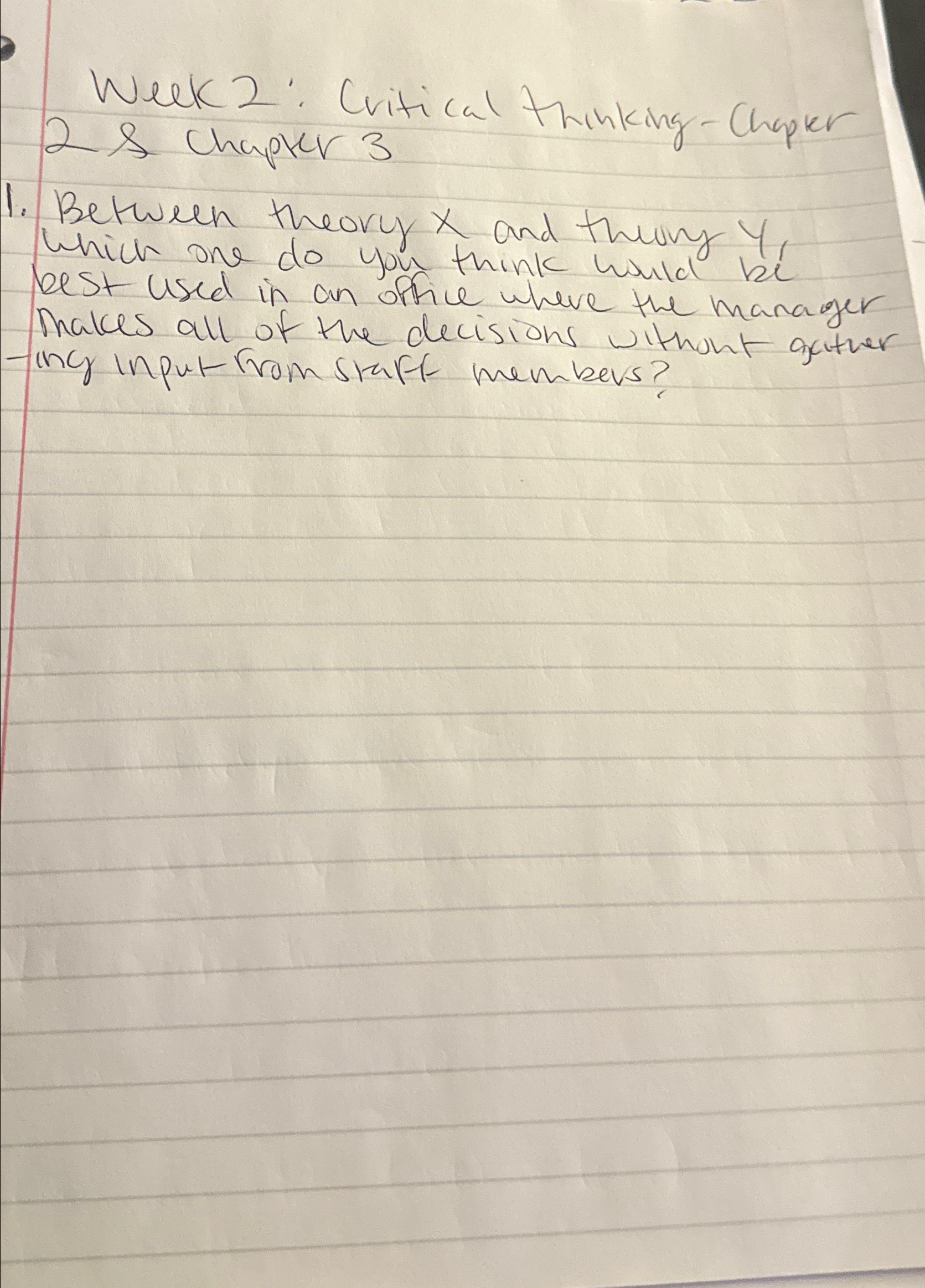  Week 2: Critical thinking-Choper 2 & chapper 3 Between theory x