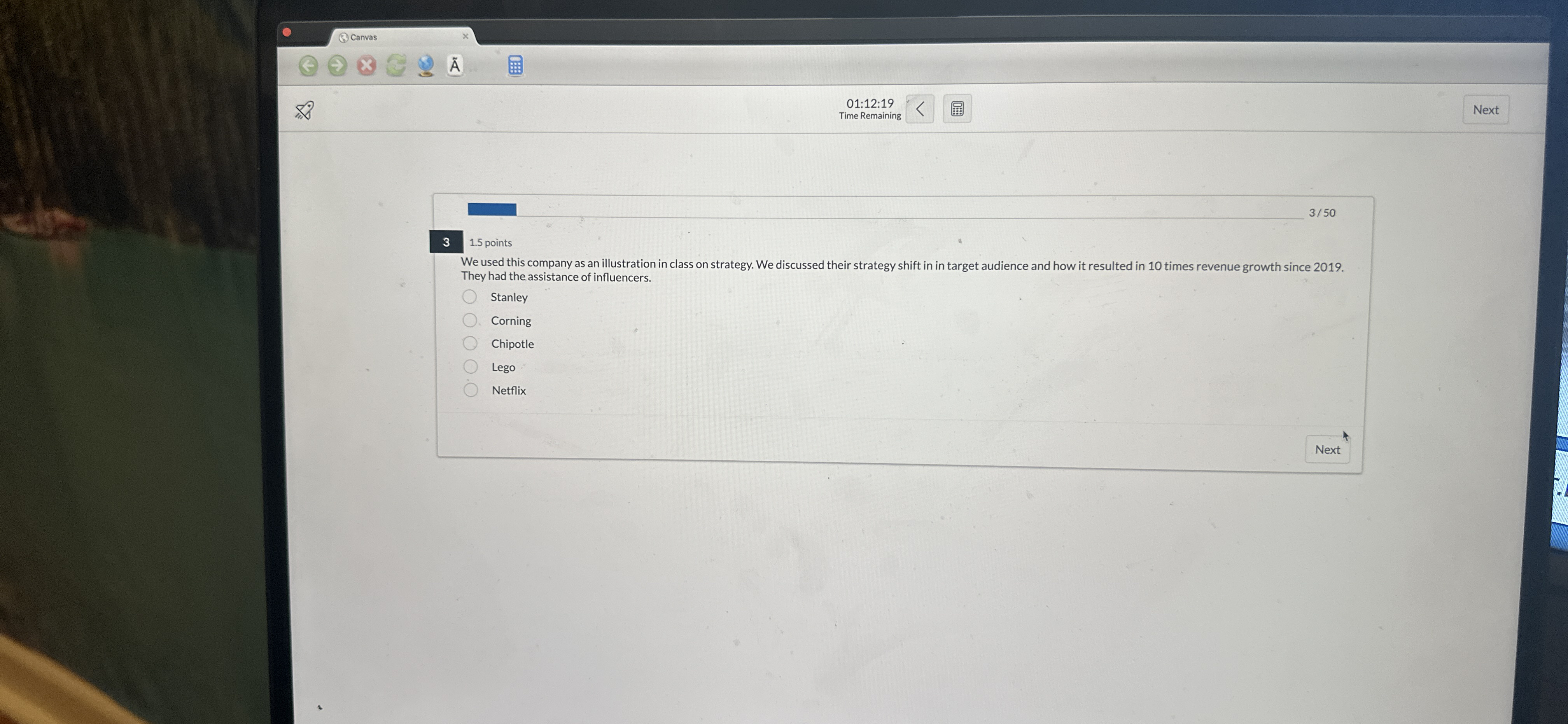  Canvas 18 01:12:19 Time Remaining Next 3 350 They had the