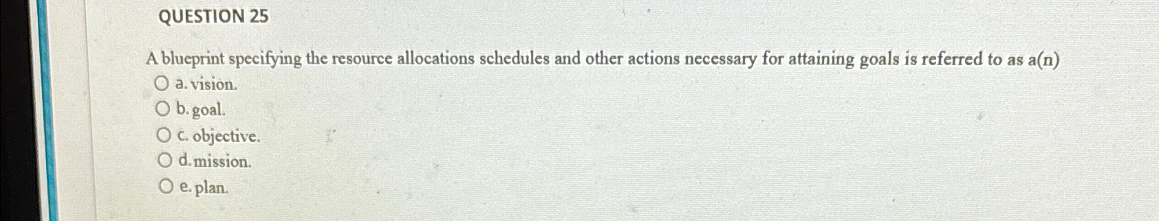  QUESTION 25 A blueprint specifying the resource allocations schedules and other
