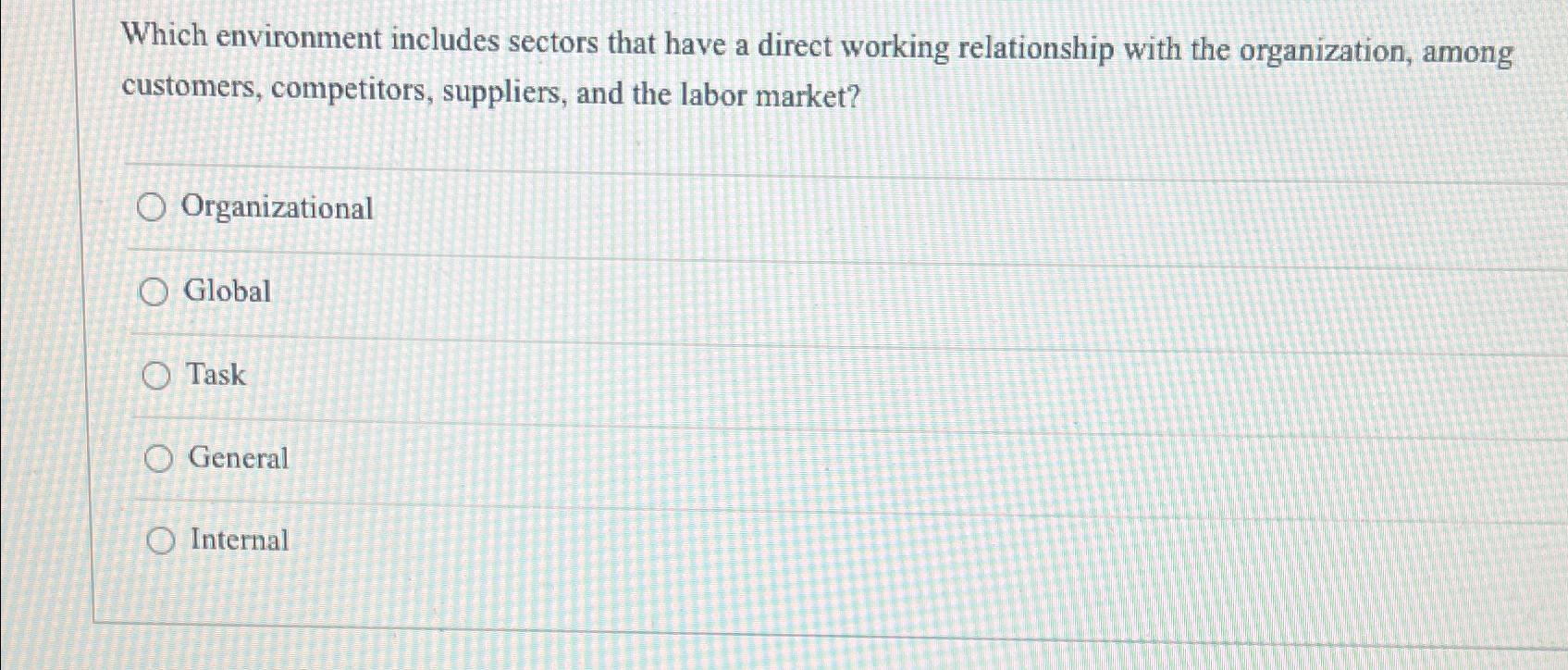  Which environment includes sectors that have a direct working relationship with