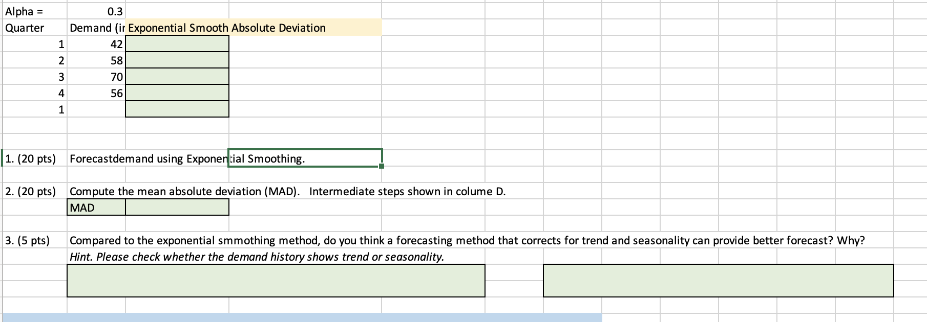  (20 pts) Compute the mean absolute deviation (MAD). Intermediate steps shown
