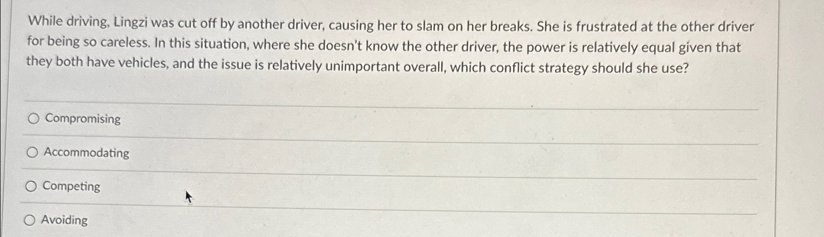  While driving, Lingzi was cut off by another driver, causing her