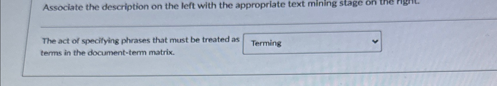  Associate the description on the left with the appropriate text mining