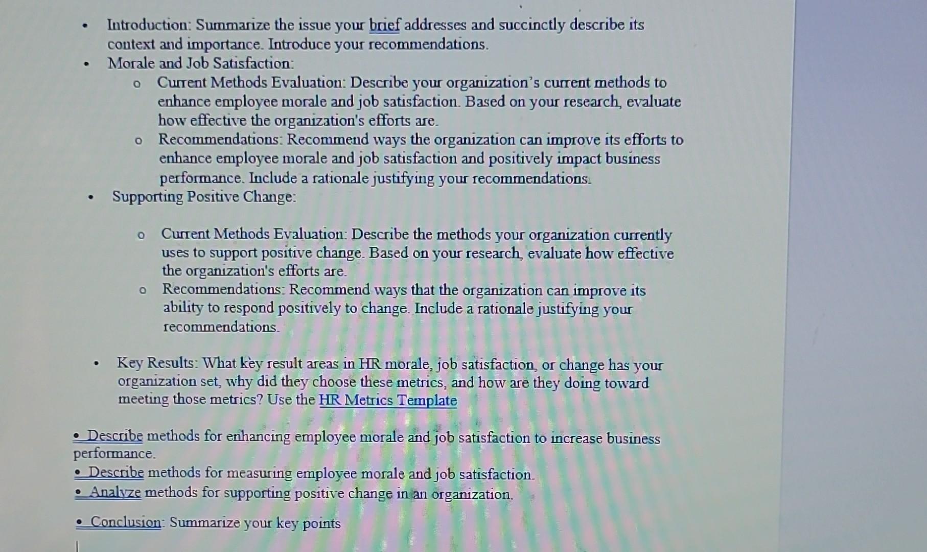 - Introduction: Summarize the issue your brief addresses and succinctly describe