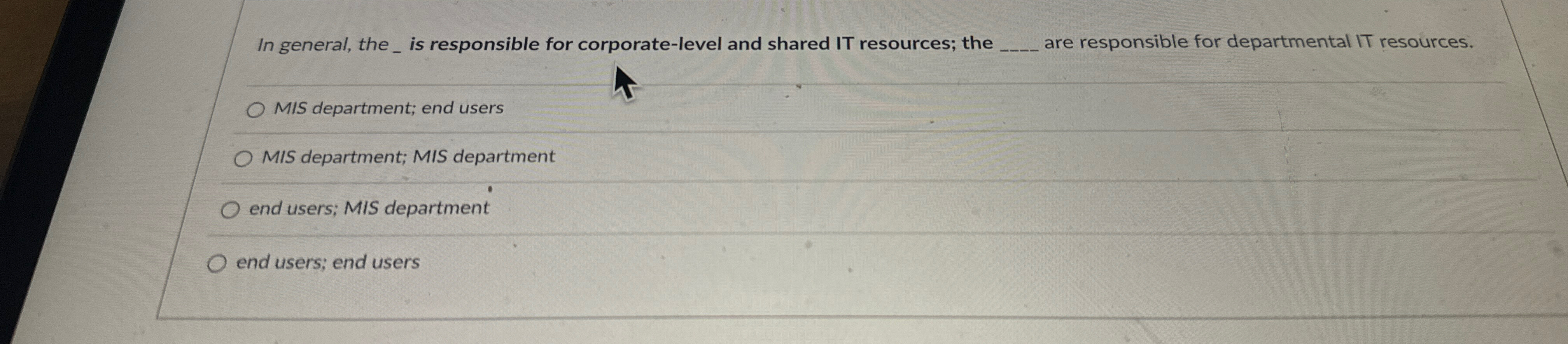  In general, the _ is responsible for corporate-level and shared IT