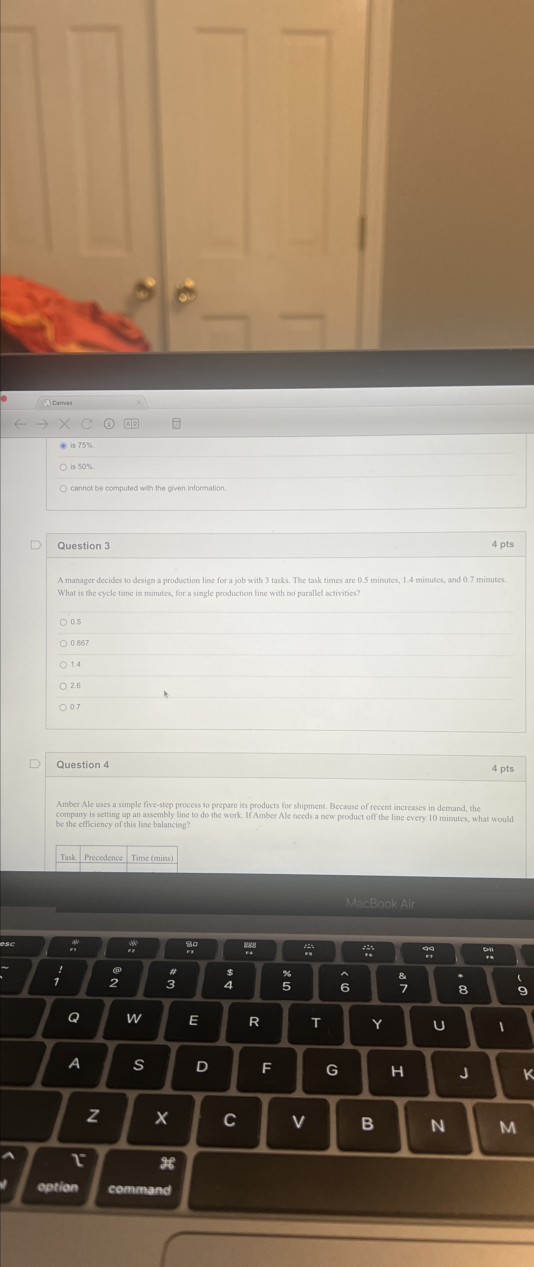  (3) Canvas cannot be computed with the giv Question 3 4