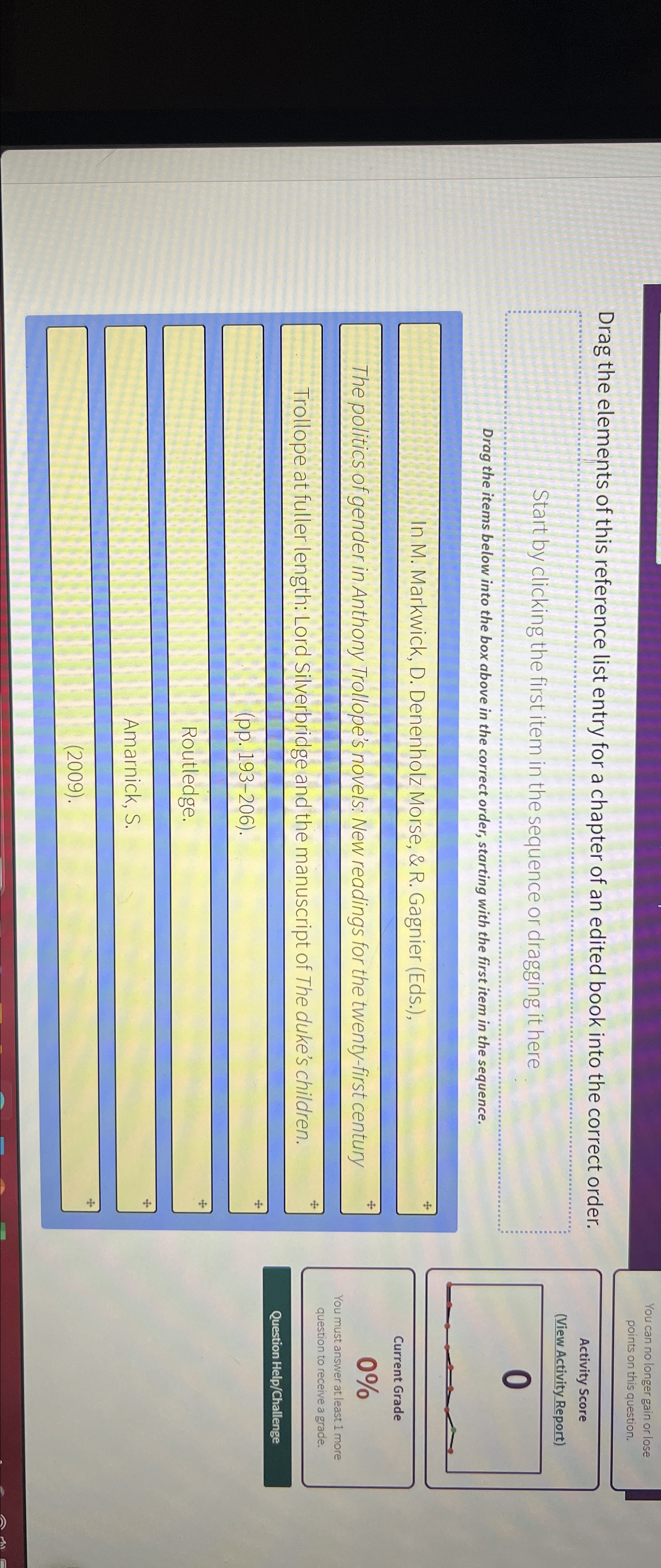  Drag the elements of this reference list entry for a chapter