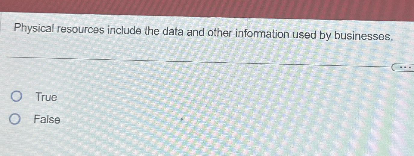  Physical resources include the data and other information used by businesses.
