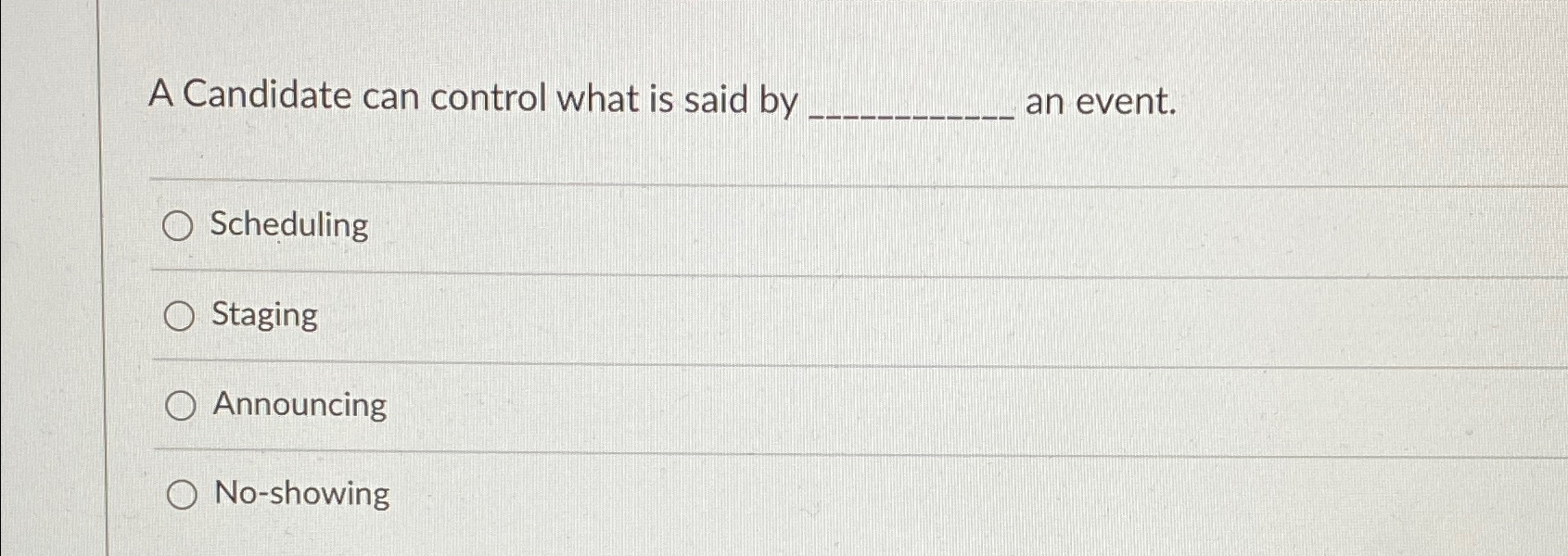  A Candidate can control what is said by an event. Scheduling