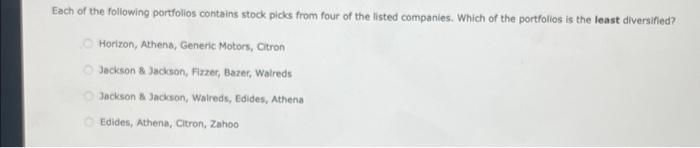 of different stocks the portfolio contains for some imaginary stock market. True
