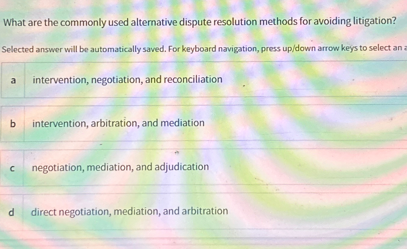  What are the commonly used alternative dispute resolution methods for avoiding