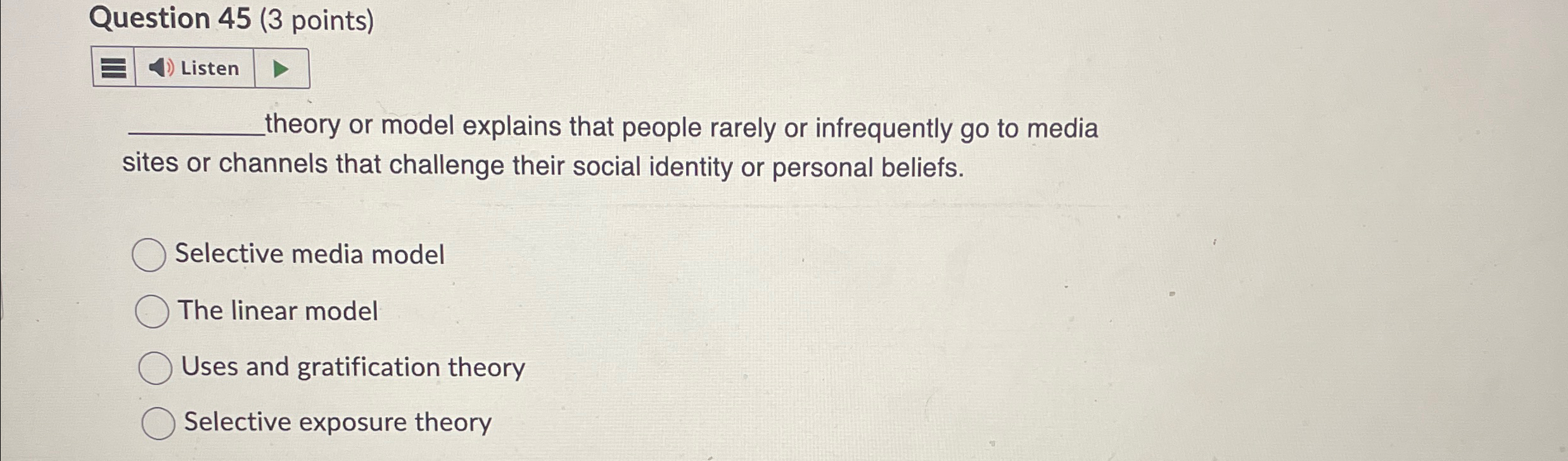 Question 45(3 points) theory or model explains that people rarely or