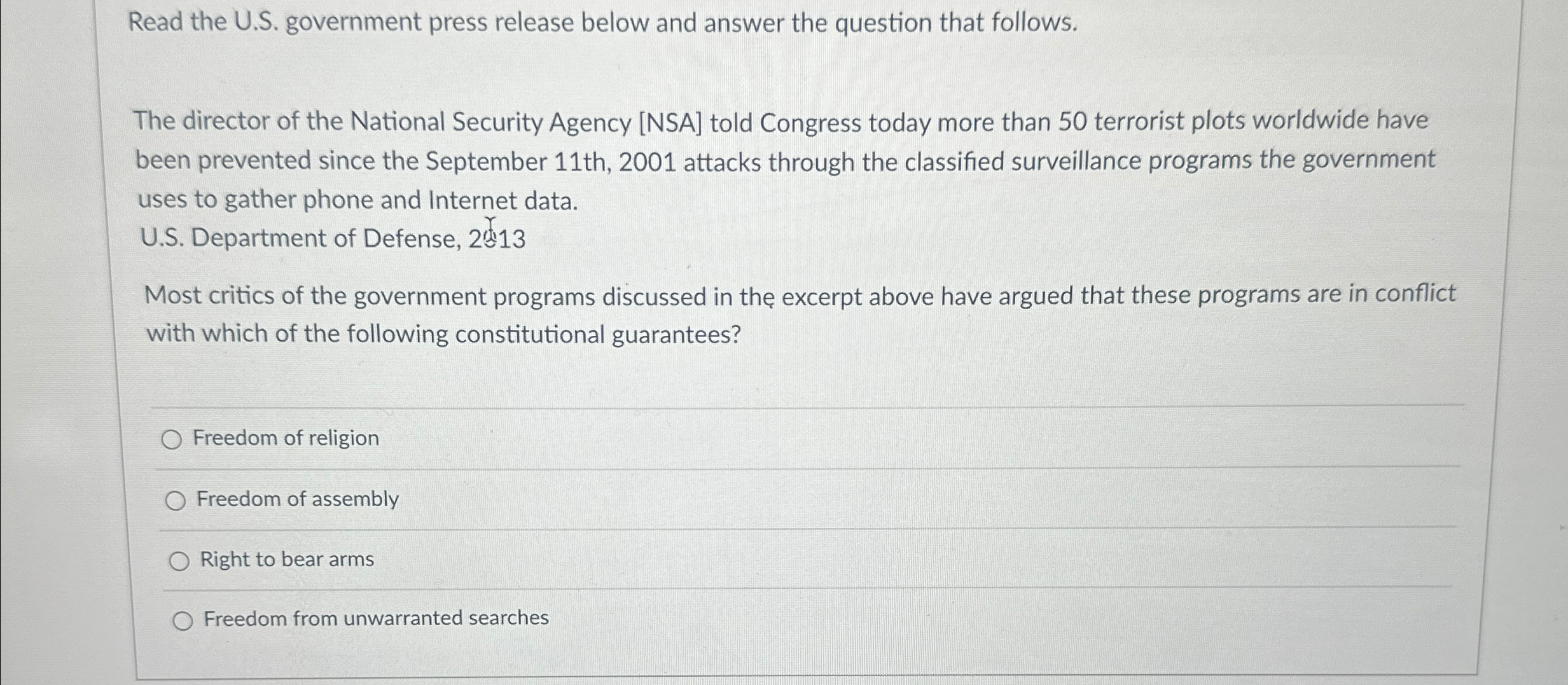  Read the U.S. government press release below and answer the question