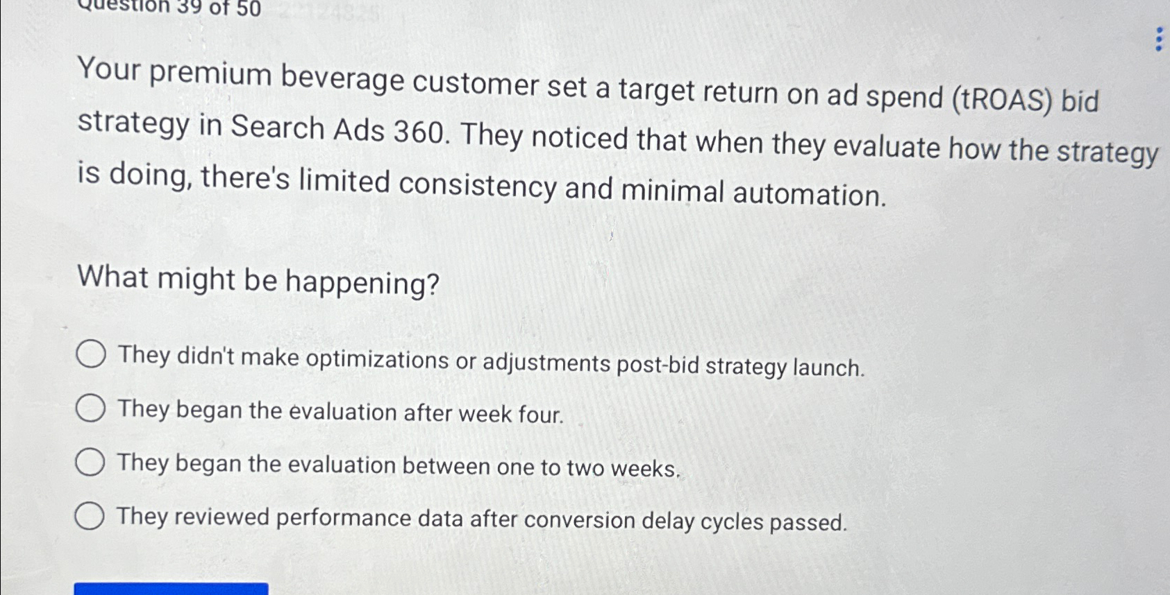  Your premium beverage customer set a target return on ad spend