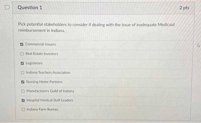 are these options correct? please answer asap Pick potential stakeholders to consider