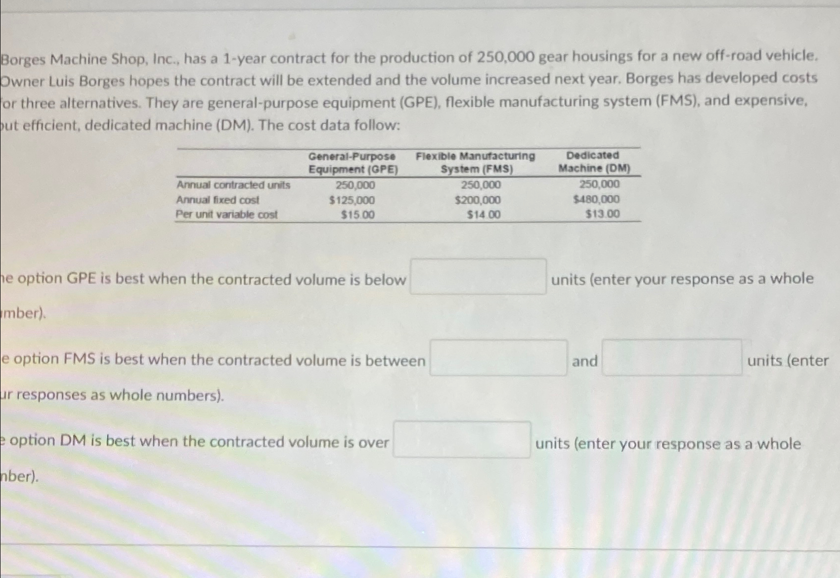  Borges Machine Shop, Inc., has a 1-year contract for the production