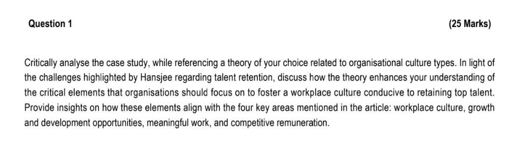  Question 1 (25 Marks) Critically analyse the case study, while referencing