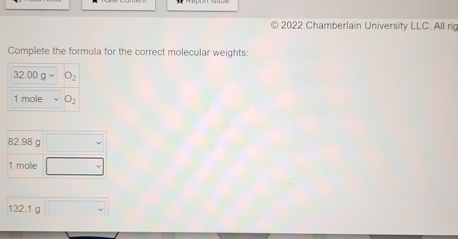 C 2022 Chamberlain University LLC. All rig Complete the formula for
