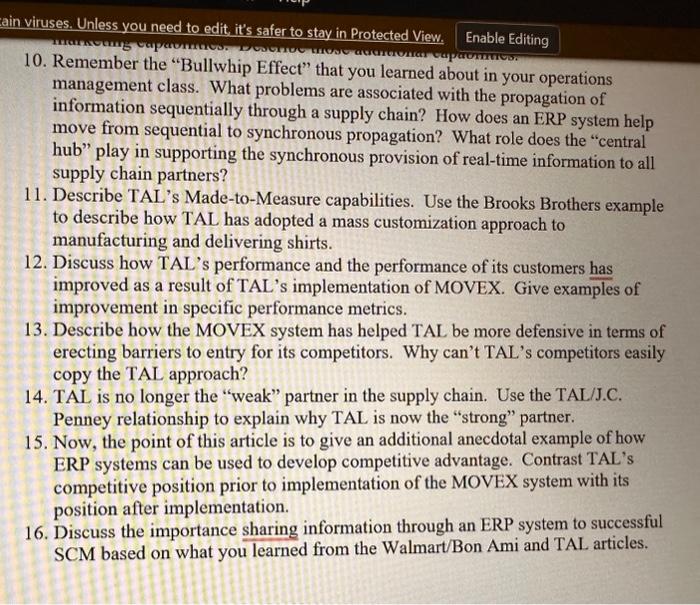 anecdotal evidence) of how a shirt manufacturing firm used ERP to gain