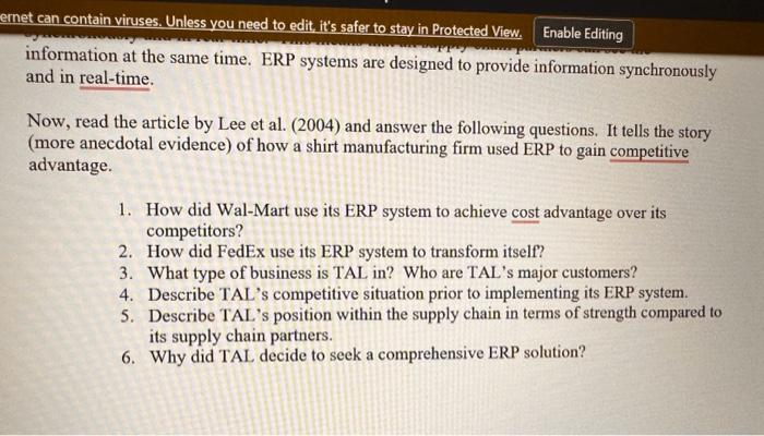 information synchronously and in real-time. Now, read the article by Lee et