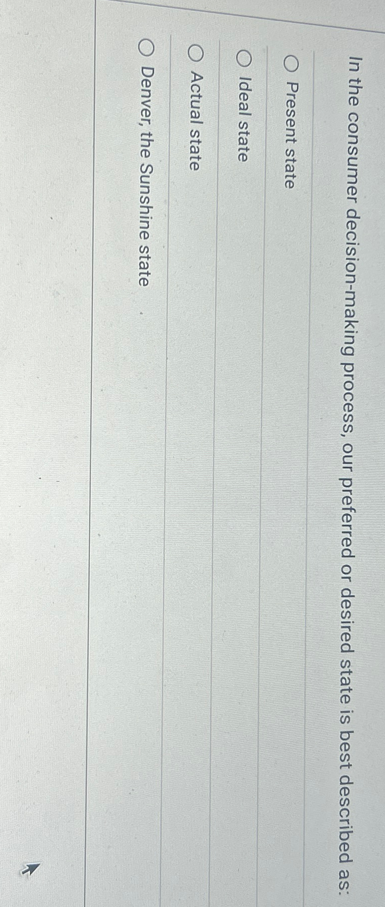  In the consumer decision-making process, our preferred or desired state is