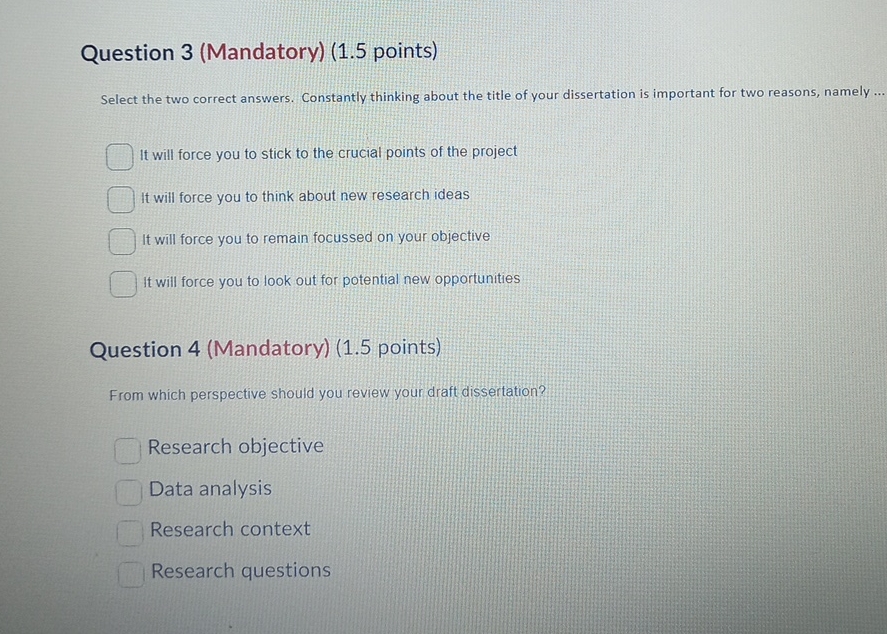  Question 3(Mandatory)(1.5 points) Select the two correct answers. Constantly thinking about