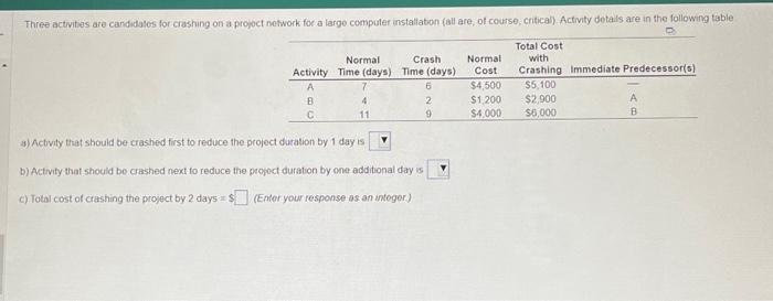 Please answer A through C a) Activity that should be crashed first