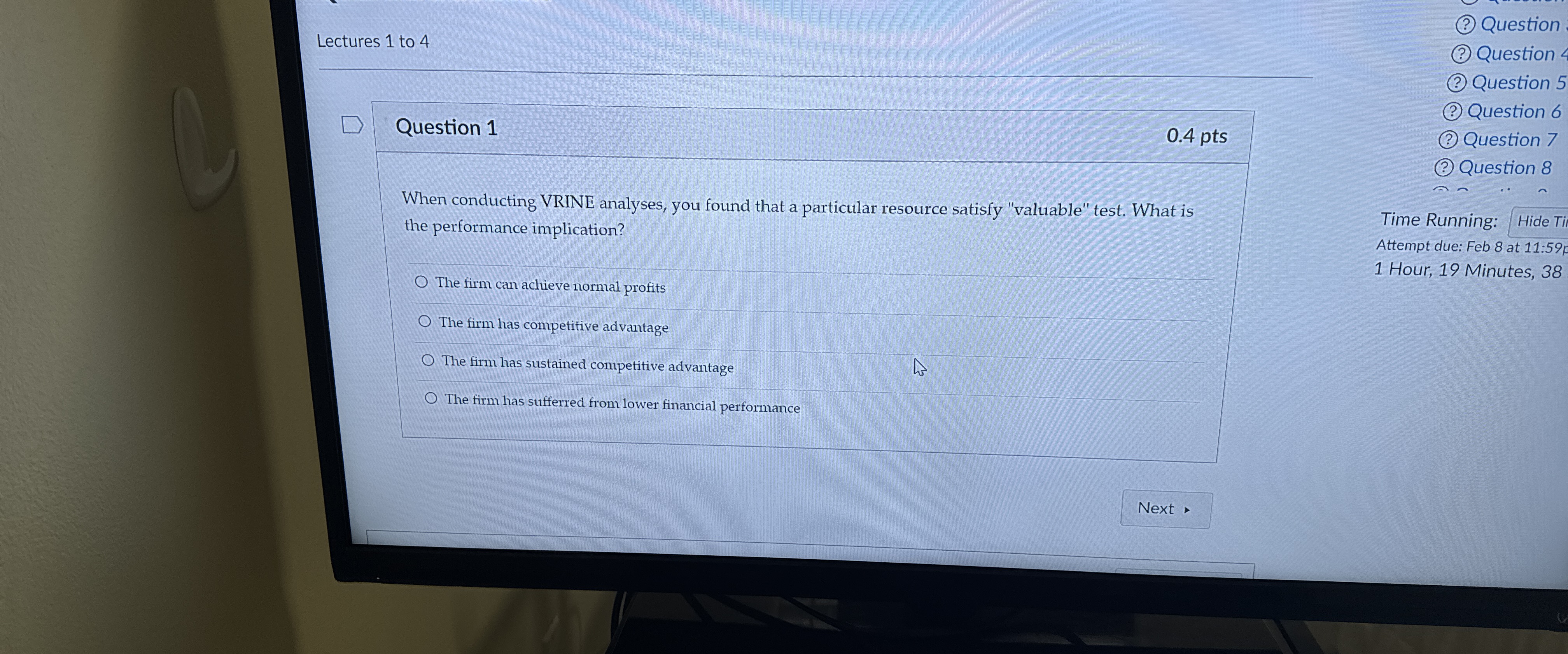  Lectures 1 to 4 (?) Question (?) Question 2 (?) Question
