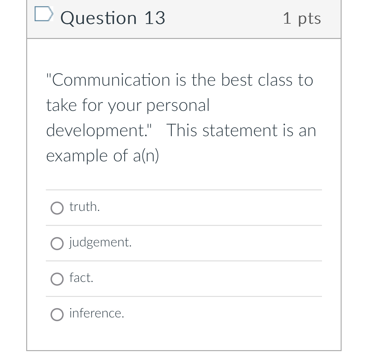  Question 13 1pts "Communication is the best class to take for