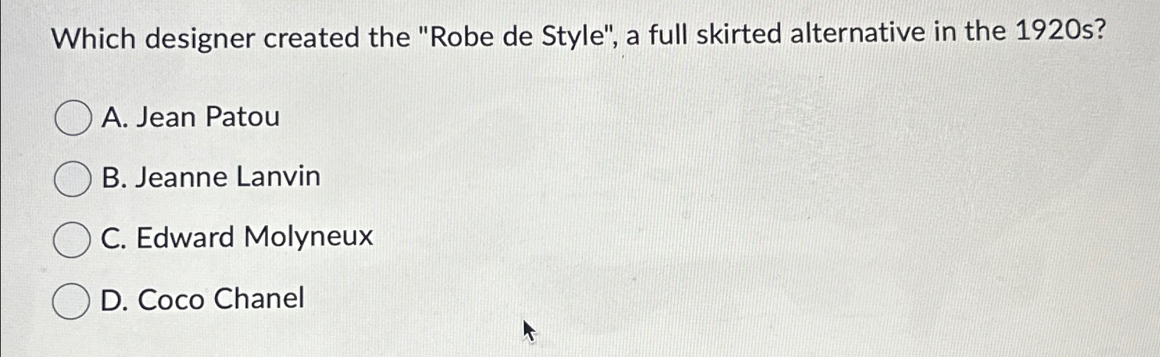  Which designer created the "Robe de Style", a full skirted alternative