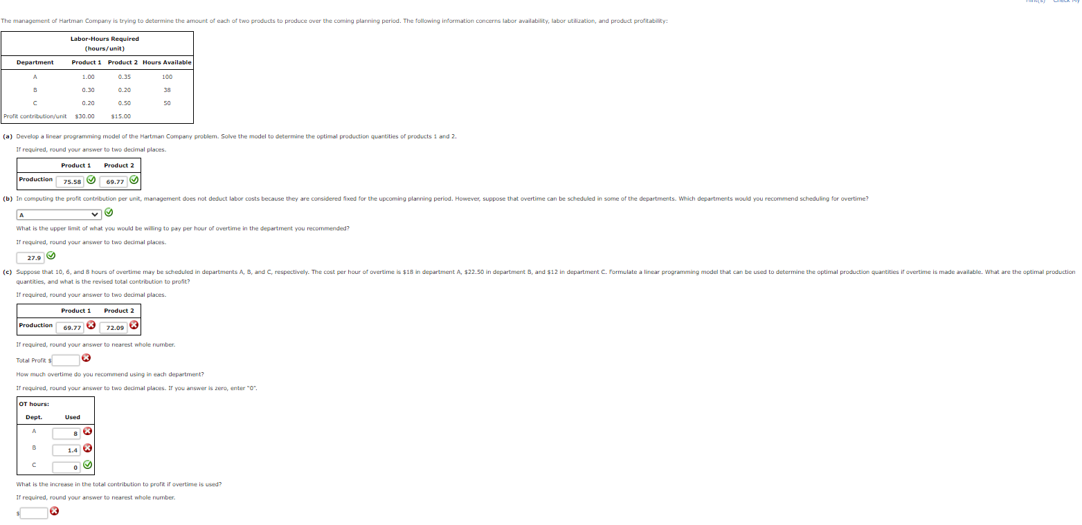  (a) Develop a linear programming model of the Hartman Company problem.