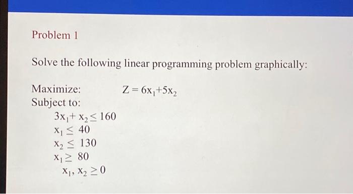  Problem 1 Solve the following linear programming problem graphically: Z =