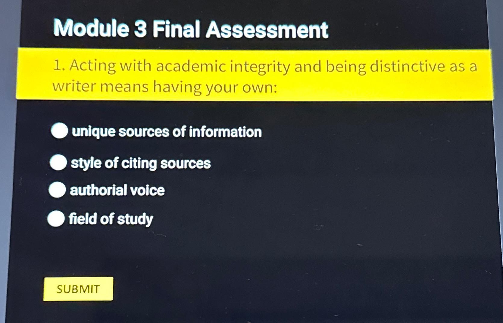  Module 3 Final Assessment Acting with academic integrity and being distinctive