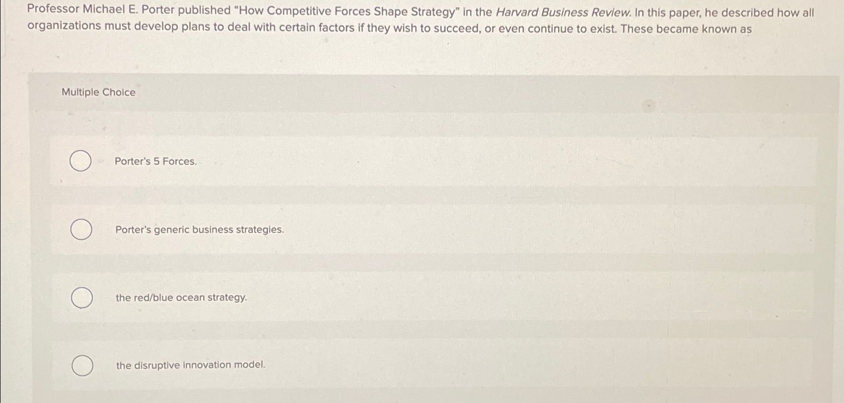  Professor Michael E. Porter published "How Competitive Forces Shape Strategy" in