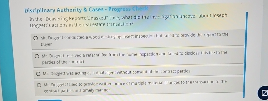  Disciplinary Authority & Cases - Progress Check In the "Delivering Reports