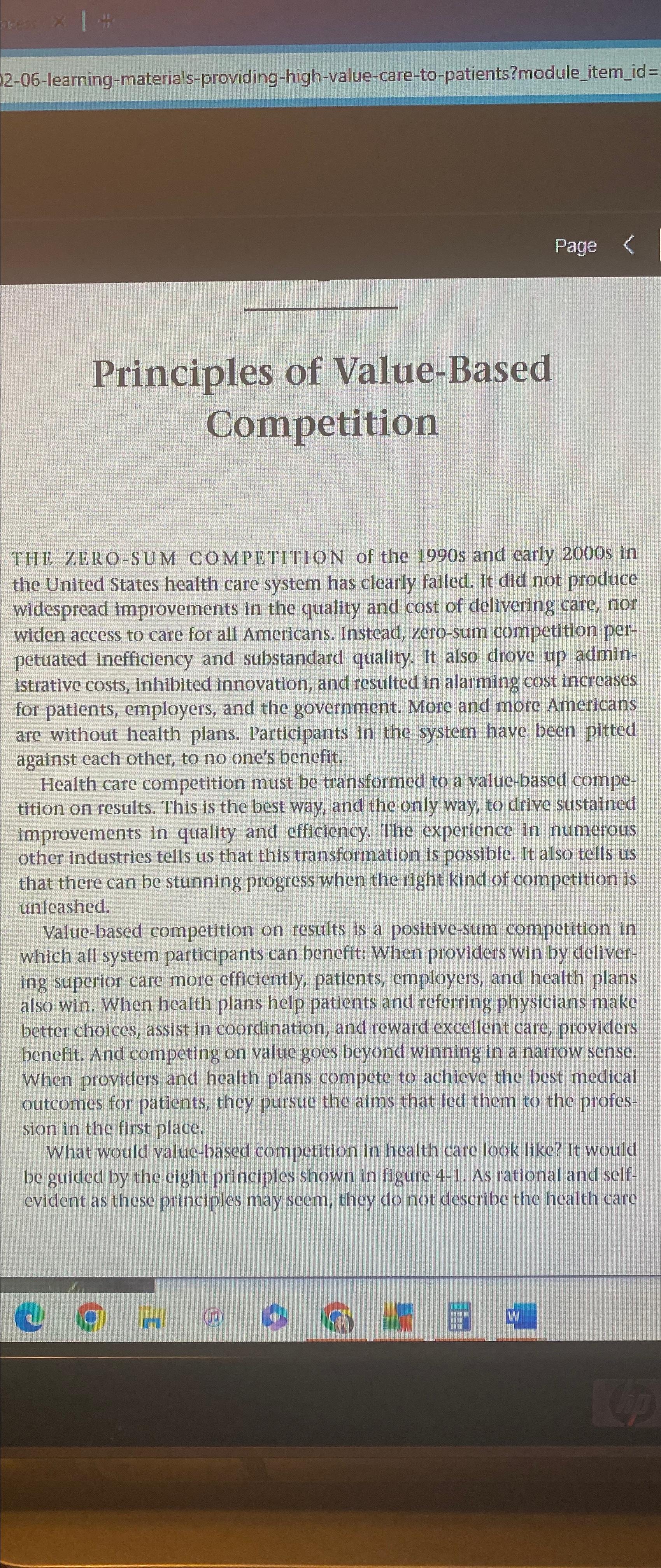  2-06-learning-materials-providing-high-value-care-to-patients?module_item_id= Page Principles of Value-Based Competition THE ZERO-SUM COMPETITION of the