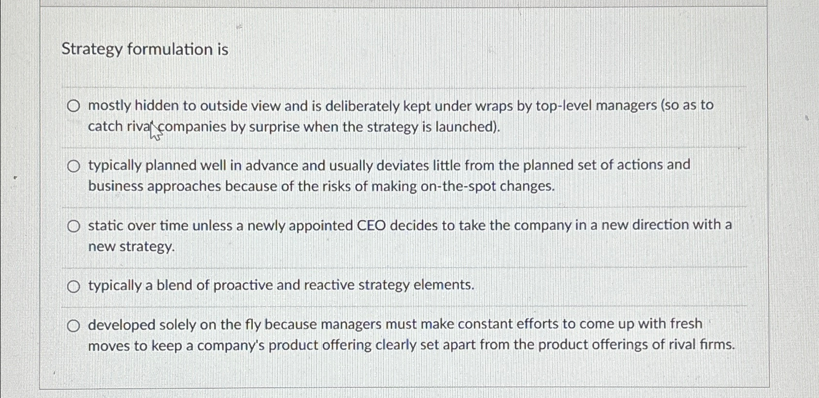  Strategy formulation is mostly hidden to outside view and is deliberately
