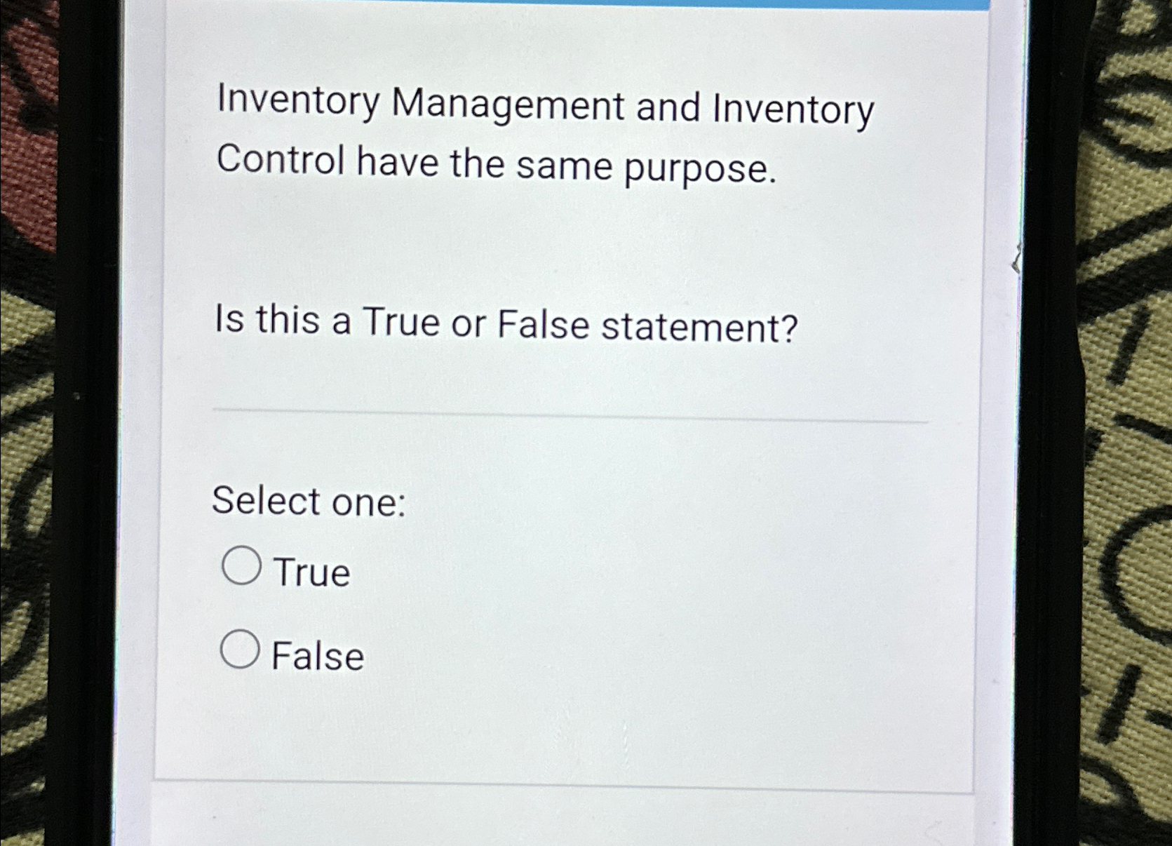  Inventory Management and Inventory Control have the same purpose. Is this