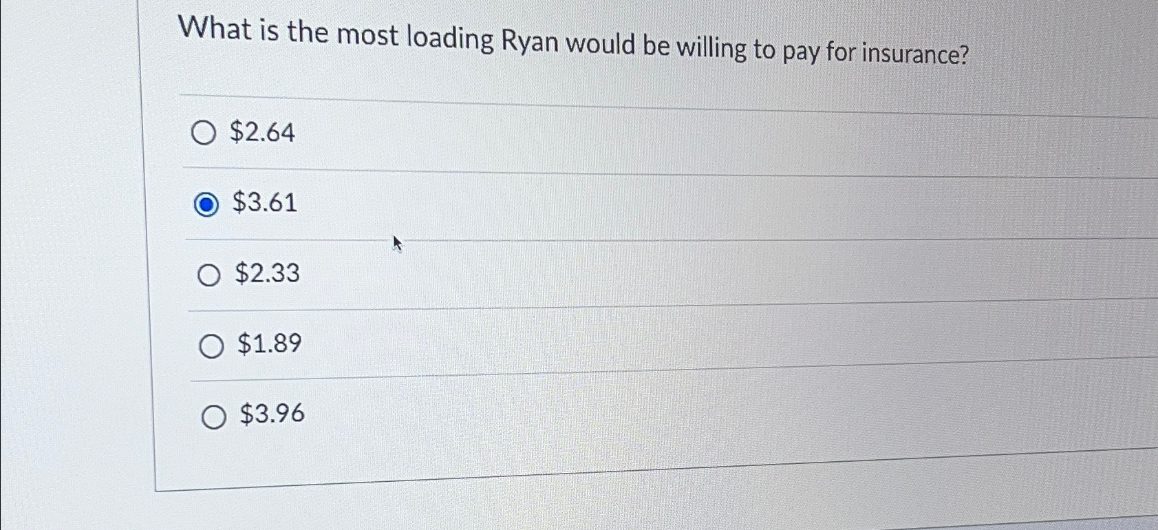  What is the most loading Ryan would be willing to pay