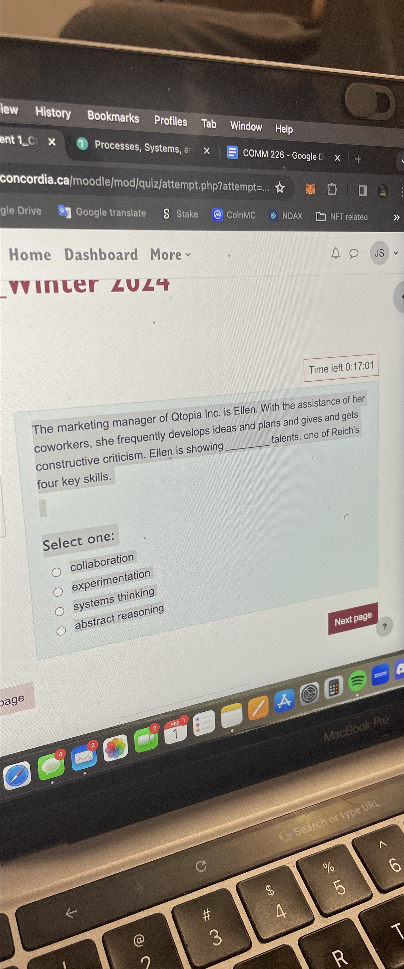  Home Dashboard Morev vinter ??U?4 Time left 0:17:01 The marketing manager