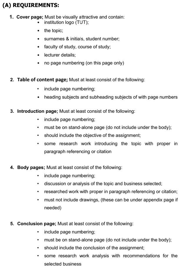 may I please be assisted with my business management task A