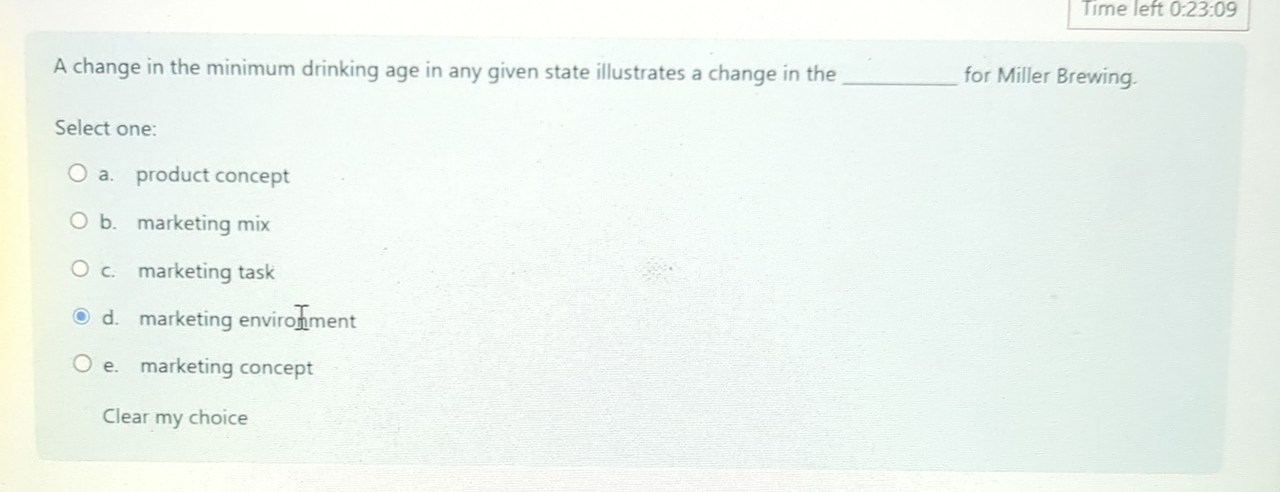  Time left 0:23:09 A change in the minimum drinking age in