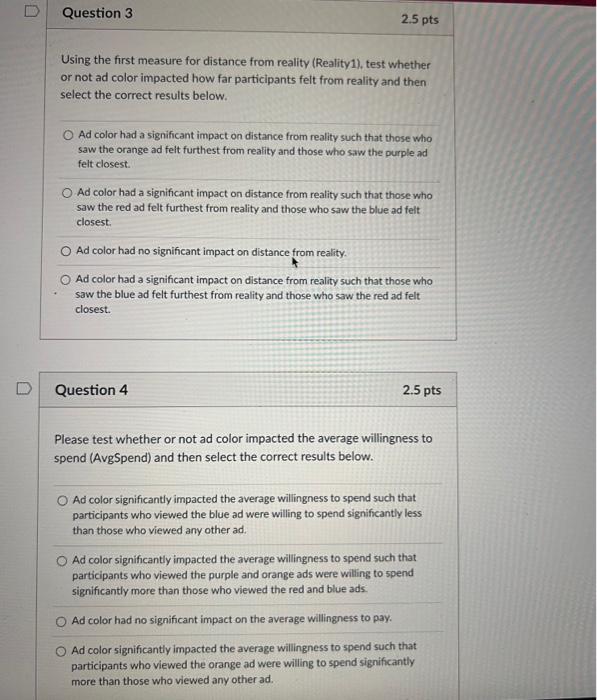  Using the first measure for distance from reality (Reality1), test whether