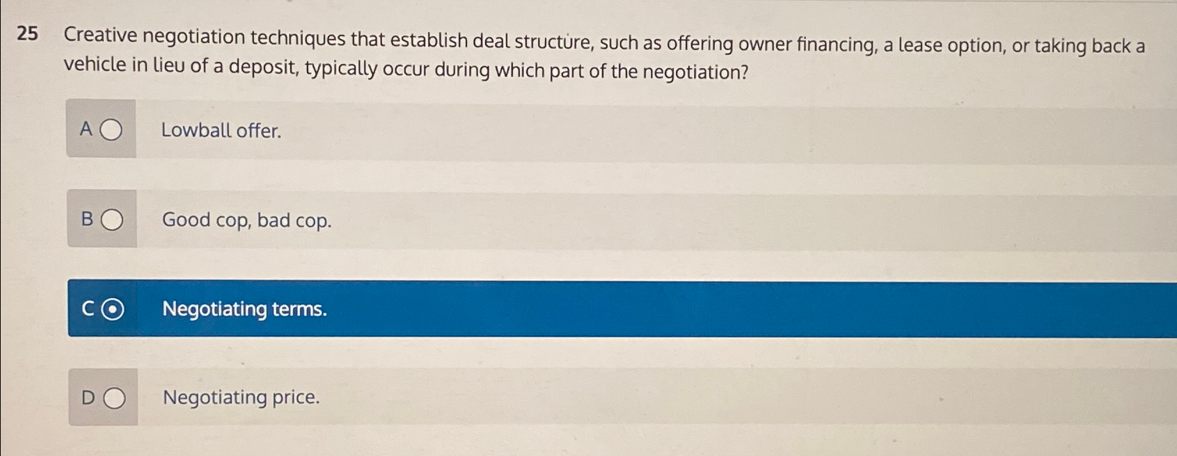  25 Creative negotiation techniques that establish deal structure, such as offering