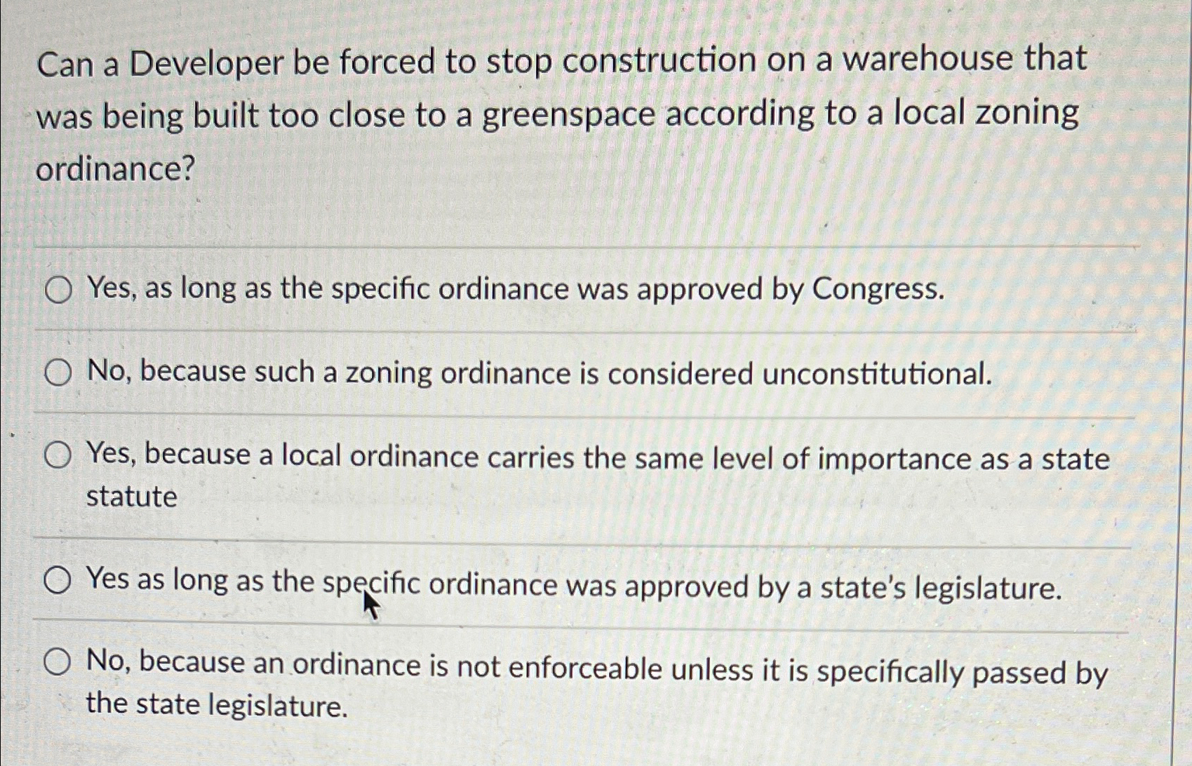  Can a Developer be forced to stop construction on a warehouse