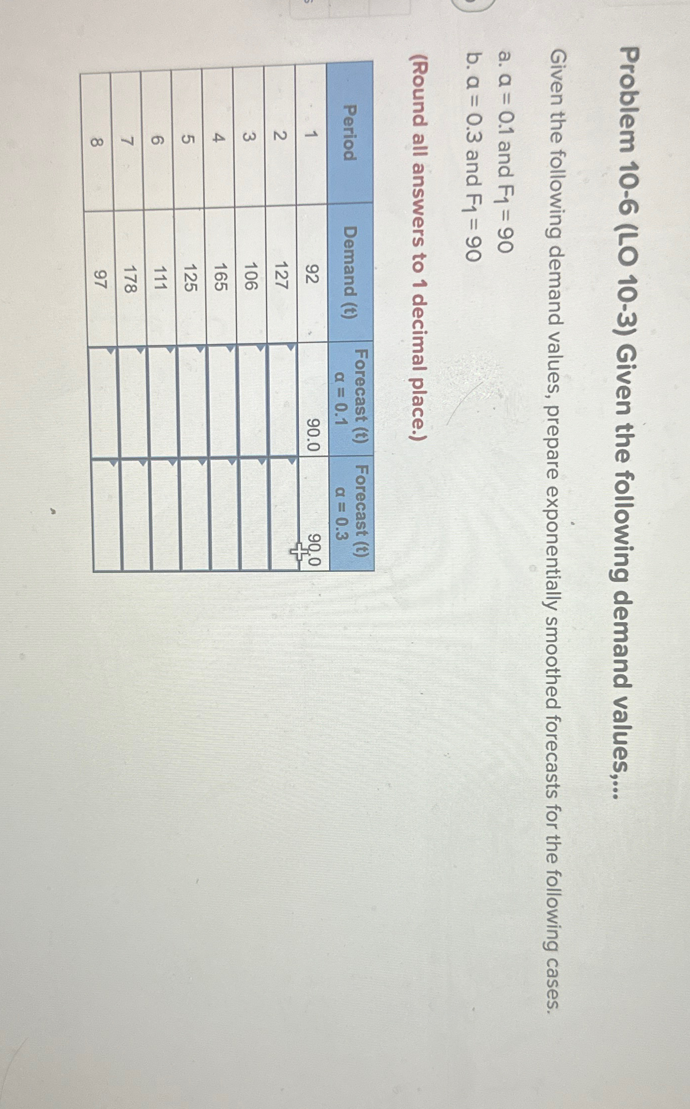  Problem 10-6(LO 10-3) Given the following demand values,... Given the following