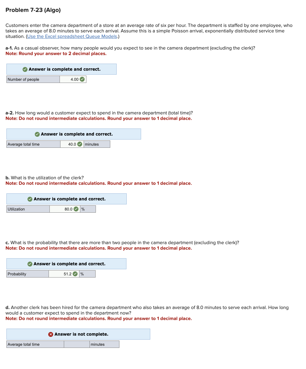  Problem 7-23(Algo) Customers enter the camera department of a store at