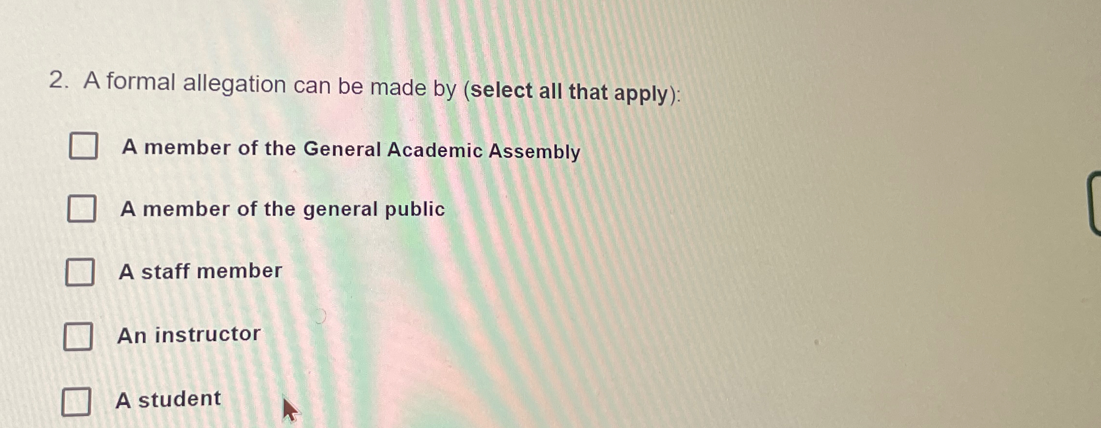  A formal allegation can be made by (select all that apply):