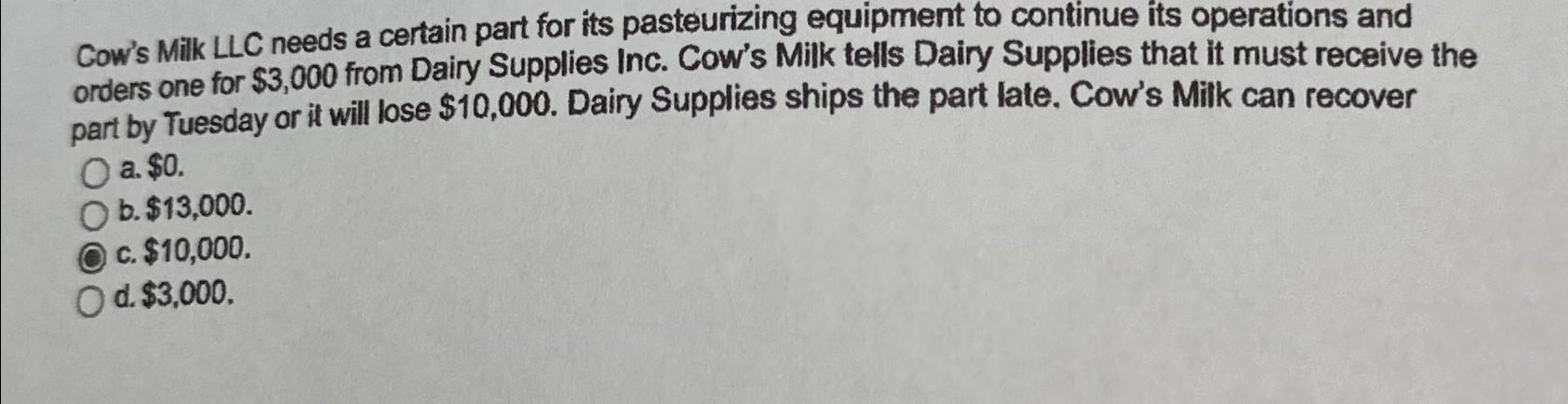  Cow's Milk LLC needs a certain part for its pasteurizing equipment